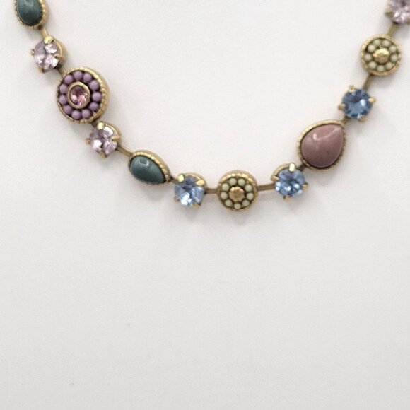 Vida Multicolor Beaded Crystal Necklace Gold Tone Metal Vintage Signed - Picture 3 of 9
